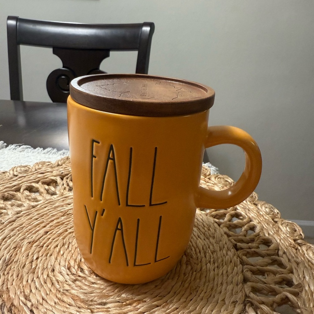Rae Dunn Fall Y'all Mustard Mug with Wooden Lid